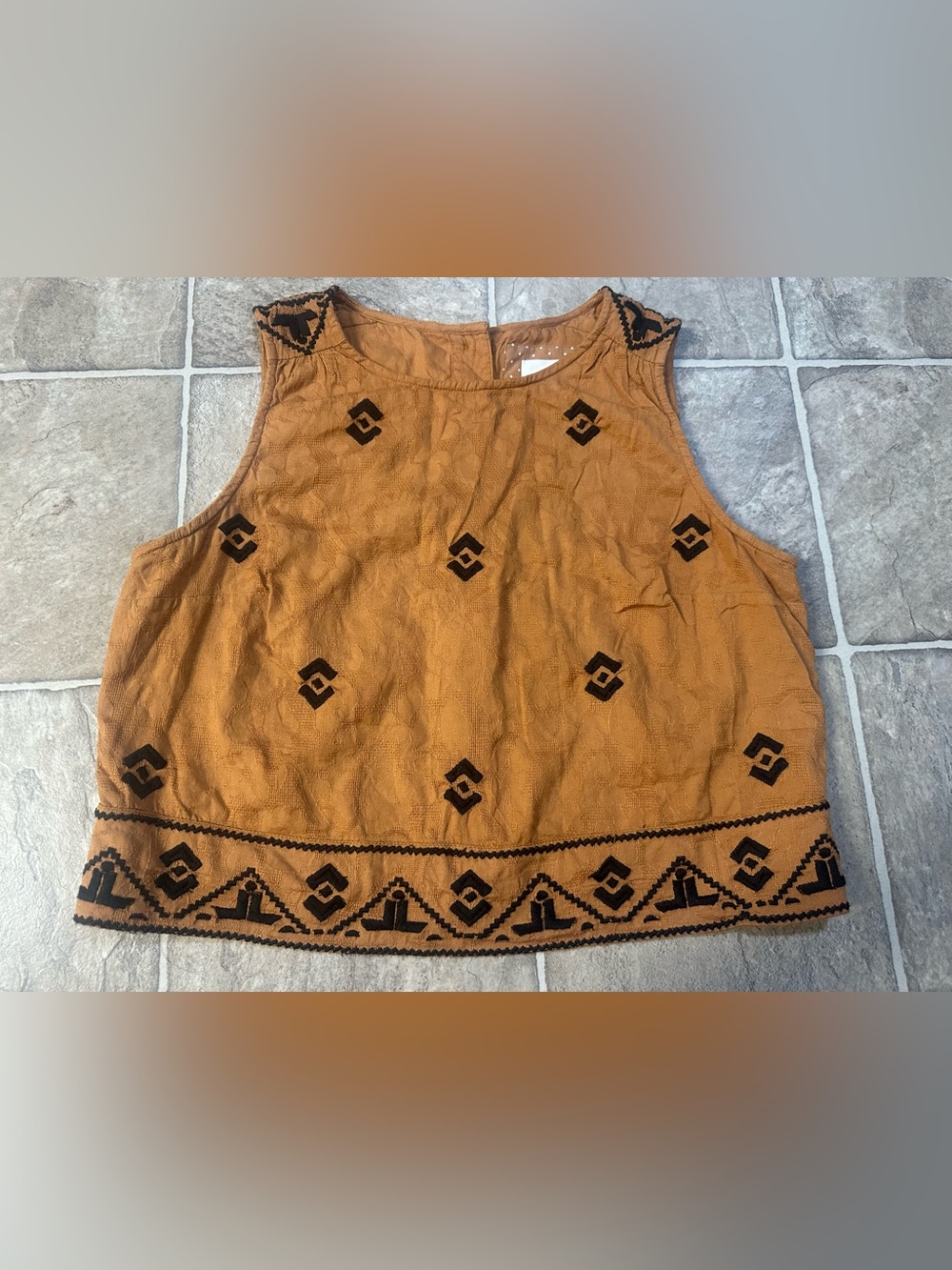 Anthropologie Burnt Orange Embroidered Sleeveless Crop Top